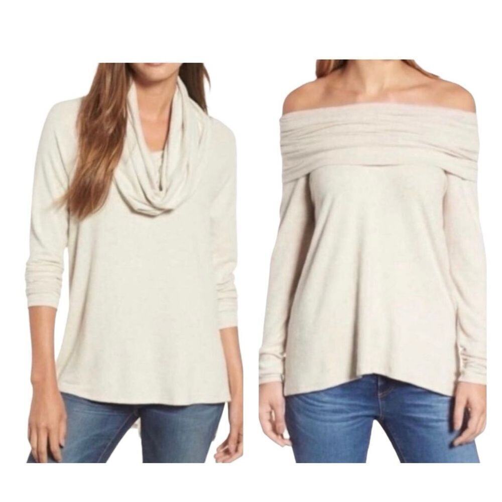 Gibsonlook Cozy Convertible Neckline Tunic Top In‎  Ivory Size XXS